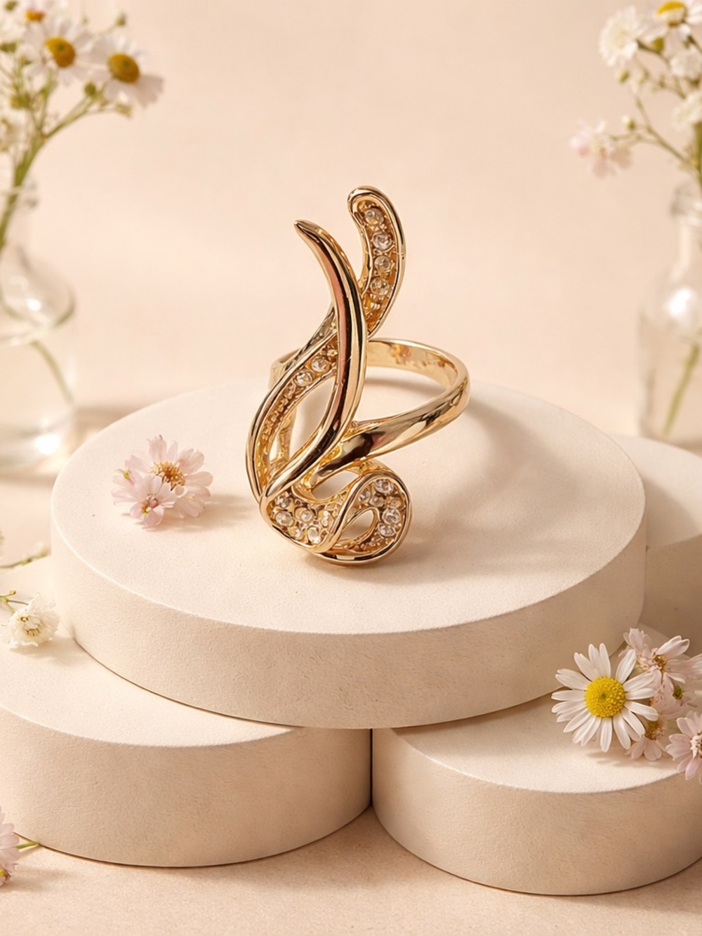 Unique Infinity Ring Geometric Champagne Gold Color White Zircon Size 8 - Picture 8 of 11